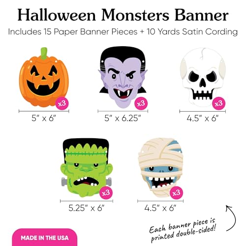 Halloween Monsters Garland Banner - 15 Reversible Spooky Decorations