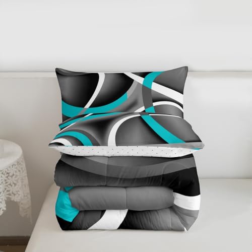Circle 04 Queen Comforter Set Blue Gray Black Bedding with Pillowcases - Kids Bedroom Decor