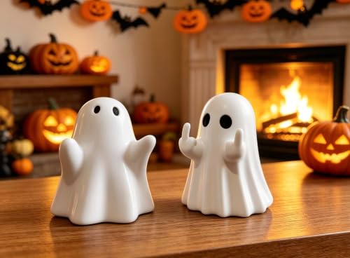 Mini Ghost Figurine Set - Halloween PVC Decor, 2-Pack