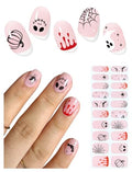 AutyaMee Semi Cured Gel Nail Strips Trick or Treat Halloween Bat Skull Pumpkin 20 Pcs