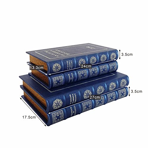 Decorative Faux Leather Book Boxes Set - Blue, Large & Small, Home Decor