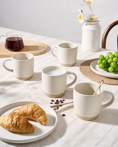 Milkyway Matte White Coffee Mug Set of 4 - 13 oz Ceramic Cups with Handle