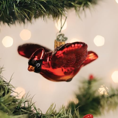 Old World Christmas Cardinal in Flight Glass Blown Ornament - Handcrafted Holiday Decoration, Bird Watcher Collection