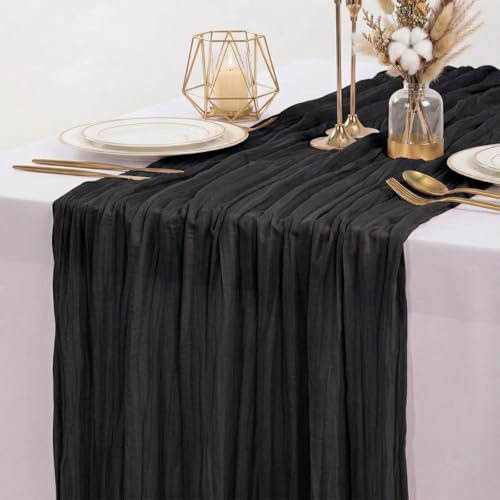 Black Cheesecloth Table Runner 20x120 Inch 12 Pack - Rustic Boho Wedding Decor