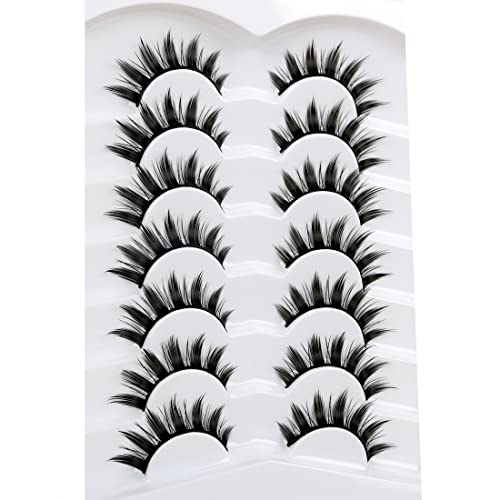 False Eyelashes Spiky Doll-Eye 8-15mm Wispy 8D Faux Mink 7 Pairs Pack