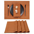Rust Linen Placemats Set of 4 - 14 x 19 Inch Hemstitch Table Mats - Fall & Weddings