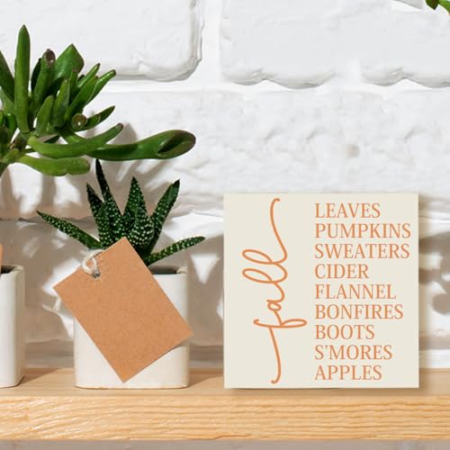 Fall Decor Sign for Home - Rustic Wooden Autumn Wall Art - 5x5 Inches