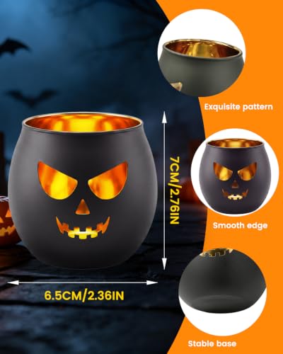 Halloween Glass Candle Holders 6 Pack - Spooky Tealight Votive Decor