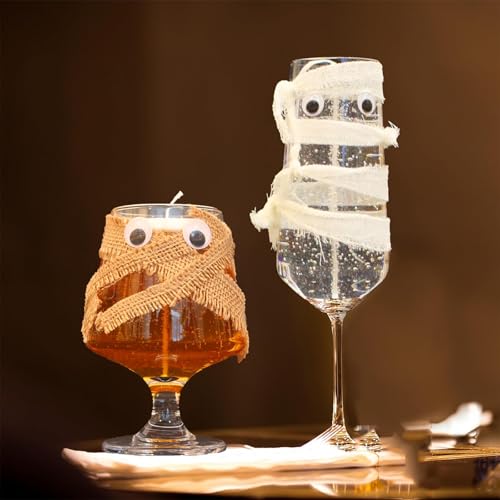 Halloween Mummy Candle Holders Set - Glass Wine & Goblet Decor for Parties