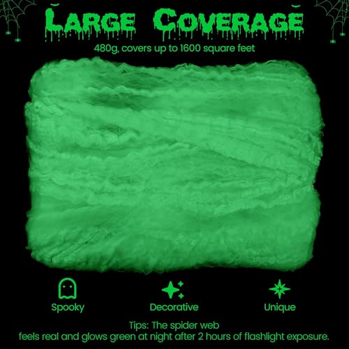 Glow in the Dark Halloween Spider Web - 1600sqft Fake Web Decorations for Indoor Outdoor Party