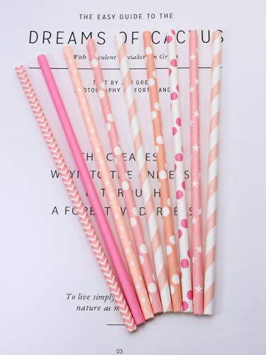 Assorted Paper Drinking Straws 50Pcs for Parties & Events - Mixed Pink - Eco-Friendly, Thick & Sturdy