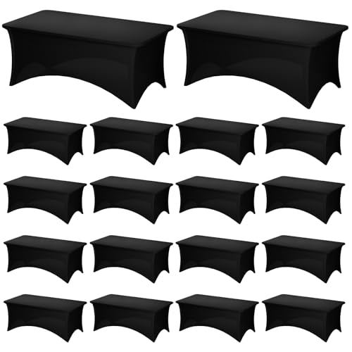 Fixwal 6ft Black Spandex Fitted Table Cover - Pack of 6, Rectangle, Stretchy & Wrinkle-Resistant, For Event & Party Use