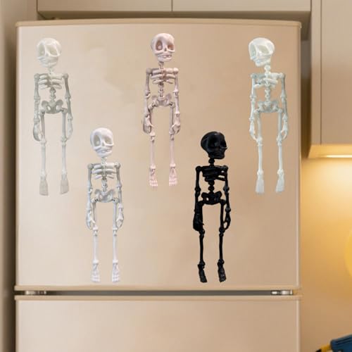 Halloween 3D Printed Skeleton Magnet Set - Style 4, Luminous Green & Blue, Poseable Fridge Magnets, 7-Inch, 5 Pieces