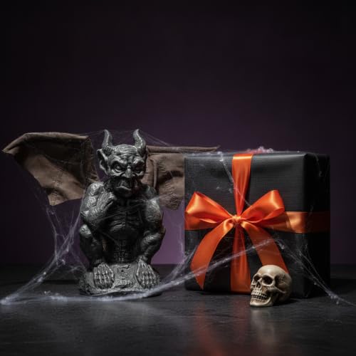 Hand-Painted Resin Halloween RIP Tombstone with Gargoyle & Skeleton Decor