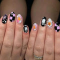 Halloween Press On Nails Short Oval Ghost & Spider Web Style-12