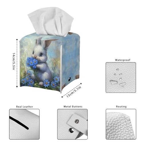 Doginthehole Easter Bunny Daisy Tissue Box Cover - Leather Bathroom & Office Organizer