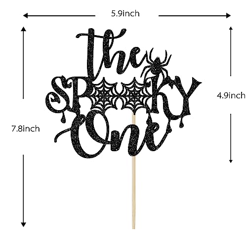 Halloween Spooky One Cake Topper - Black Glitter Birthday & Baby Shower Decor