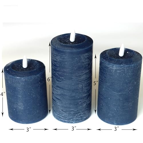 Navy Blue Battery Operated Flameless LED Candles with Real Wax, Remote Control