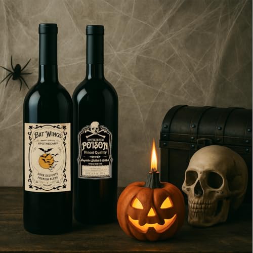 Halloween Wine Bottle Labels - Gothic Party Decorations for Wine Bottles, Set of 36