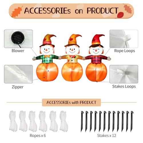 3-Piece Inflatable Outdoor Scarecrow & Pumpkin Halloween Yard Decoration with Lights - Fall Lawn Decor