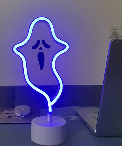 Halloween Ghost Neon Sign with Lamp Base - Purple Halloween Decoration
