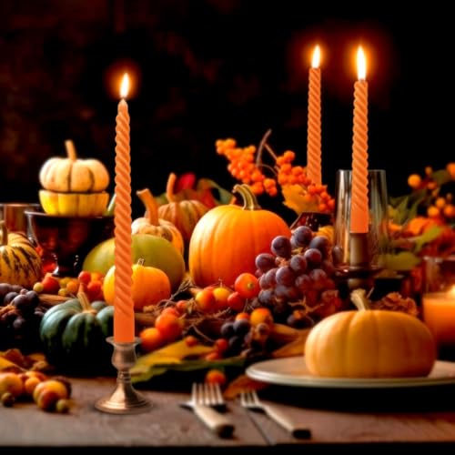 Pumpkin Orange Spiral Taper Candles - Unscented Dripless Twisted Candlesticks - 6 Pack, 10 Inch Fall Halloween Decor