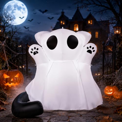 6 ft Ghost Cat Halloween Inflatable Decoration with LED Lights - Yard & Porch Decor