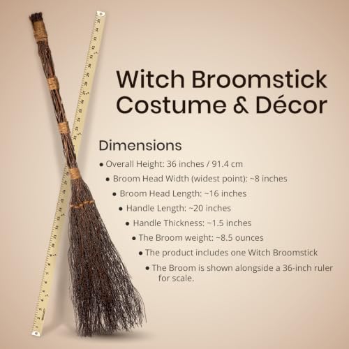 Witches Broom 36 Inch - Halloween Costume & Decor Accessory - Wicked Witch Prop - Variation of Witch Broom 36in