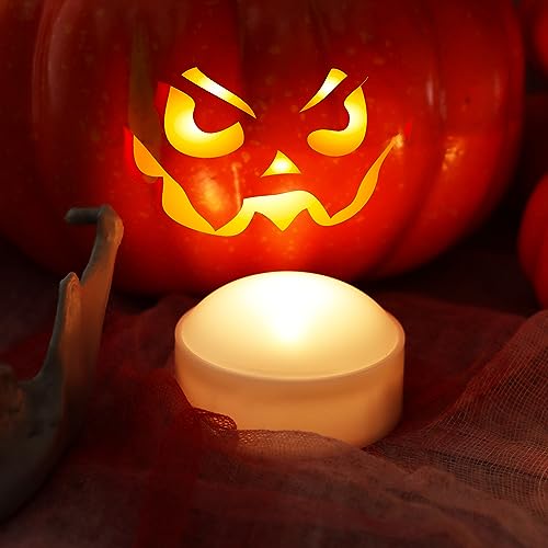 6 Pack Halloween Pumpkin LED Flameless Candles with Remote Control - White