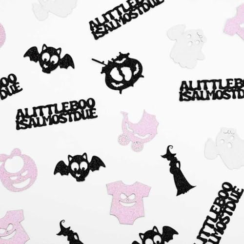 Halloween Baby Shower Confetti Decor with Ghosts Witches Pumpkins - Pink Black Silver