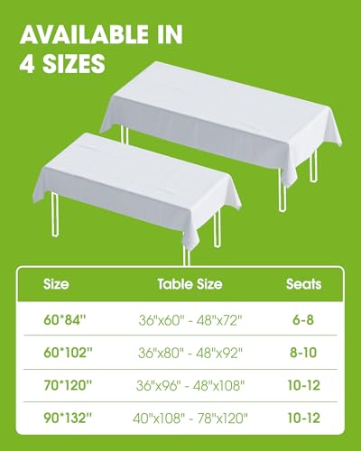 White Polyester Tablecloth 60 x 84 Inches, Reusable & Washable - 12 Pack