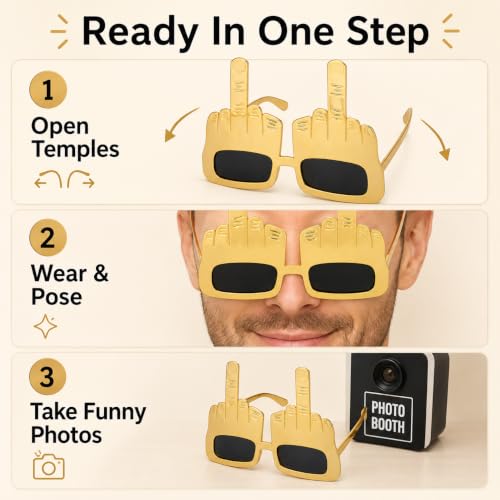 Funny Middle Finger Sunglasses Party Photo Booth Props - 3 Pack