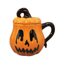 JUSTUP Pumpkin Shaped Ceramic Coffee Mug - Halloween & Thanksgiving Orange Cover Cup - 0.7 Pound Cartoon Breakfast & Dessert Cup