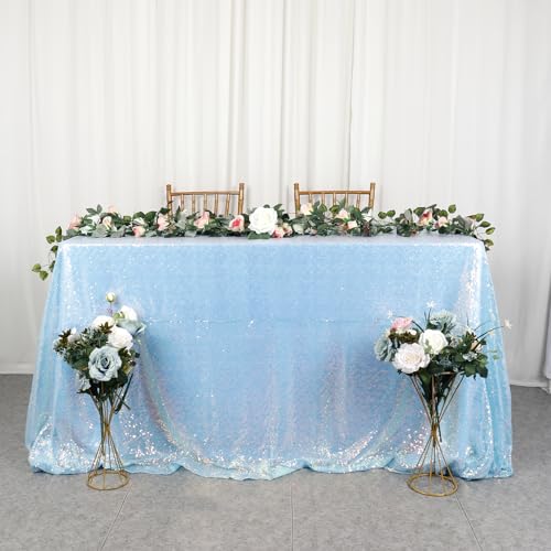 Iridescent Blue Rectangle Sequin Tablecloth 90x132 Inch for Weddings & Parties - Mermaid Shimmer