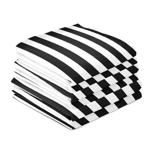 Stripe Kitchen Towels 4 Pack - White & Black Dishcloths, 18x28 Inches, Absorbent & Quick Dry