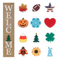 Wood Interchangeable Welcome Sign for Porch - 45x9 Inches with 12 Holiday Icons