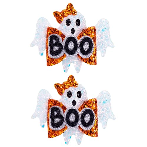 Halloween Hair Bow Clips - Glitter Ghost &