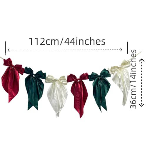 Christmas Bow Garland - Holiday Party Decorations for Home & Events, 6 Bows