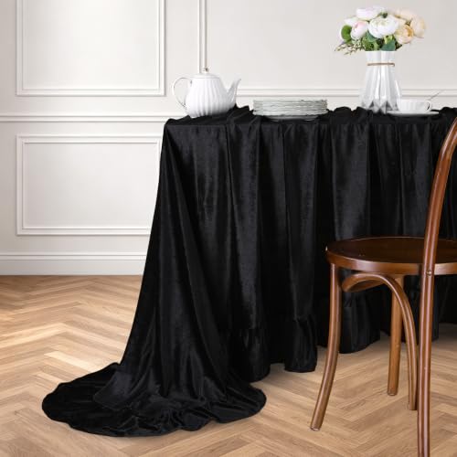 Rectangular Velvet Tablecloth 60x120 Inches - Black, Ruffled, Elegant Party Decor