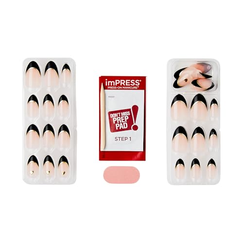 Press On Gel Nails No Glue Medium Length Almond Shape 30 Count - Black Design