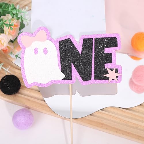 Halloween Ghost First Birthday Cake Topper - Halloween Theme Decor with Glitter