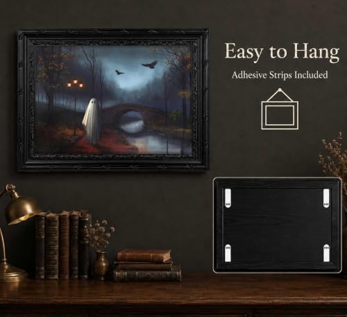 Gothic Ghost Halloween Canvas Wall Art - 11L x 9W Framed Spooky Decor