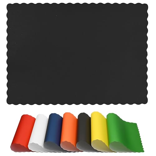 Disposable Paper Placemats 100 Pack - Black Scalloped Edge, 10x14 Inches - Elegant Table Decor