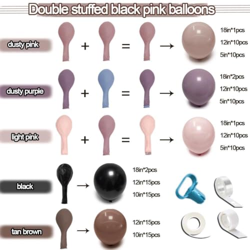 Pink Black Purple Balloon Arch Kit Double Stuffed Party Decor — Variation: Pink Black Purple