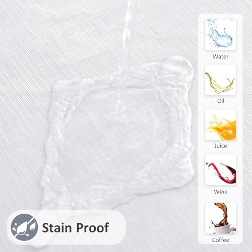 White Vinyl Round Tablecloth with Flannel Backing - 60 Inch, Enjoyidea