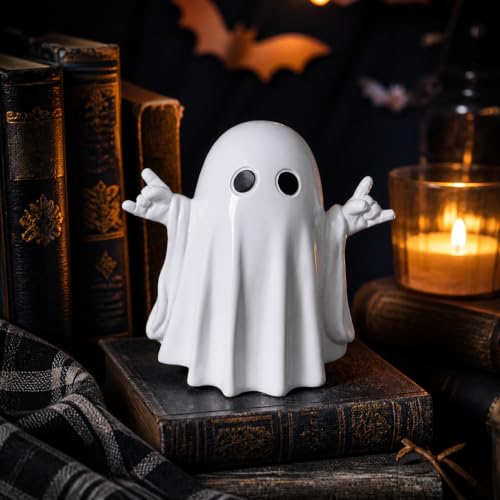 Halloween Ghost Figurine Rock - Cute White Resin Holiday Decor Ornament