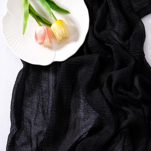 Socomi Black Cheesecloth Table Runner for Wedding & Party Decor - 1 Pack