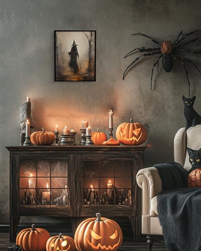 Halloween Witch Wall Art - Rustic Gothic Canvas Print, Unframed, 8x10 - Variation: Witch 10"L x 8"W