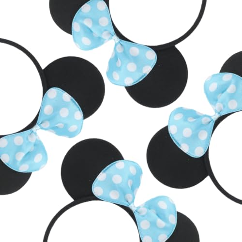 Blue 24 Pcs Mouse Costume Headbands with Plush Ears & Bow for Parties