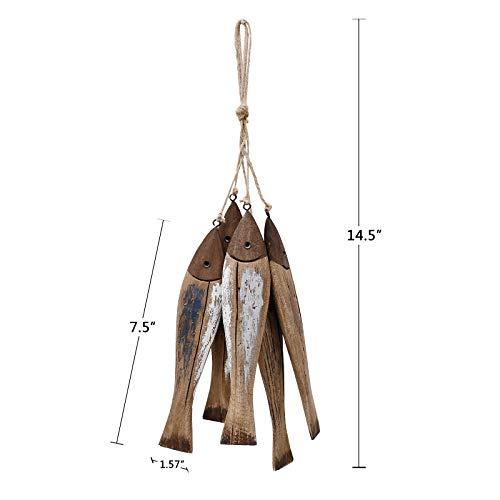7.5 Inch Wooden Fish Wall Decor Nautical Hanging Wall Art - Coastal Home Decoration